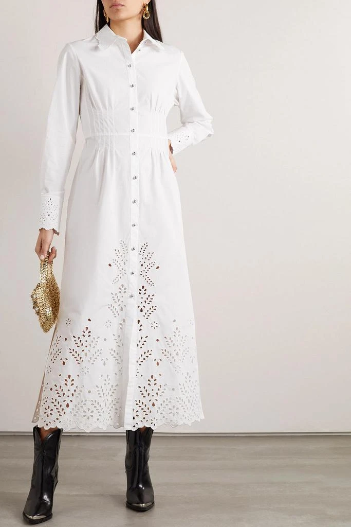 RABANNE Broderie anglaise cotton-poplin midi shirt dress 2