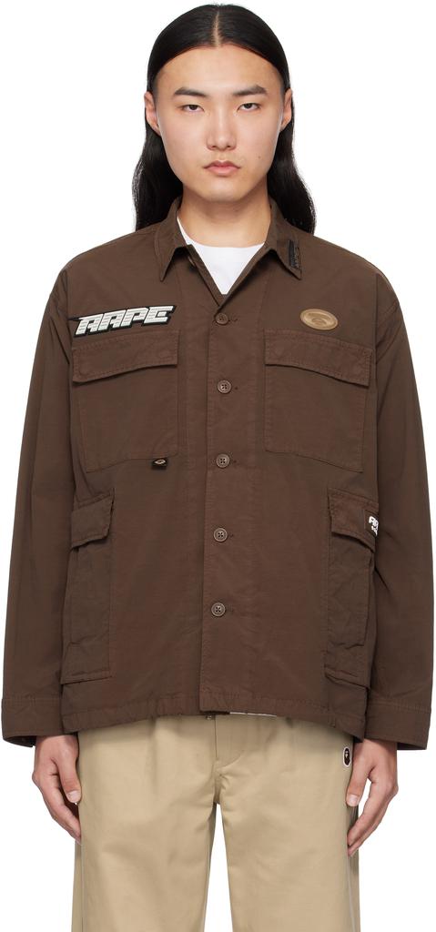 AAPE Brown Moonface Logo Multi-Pocket Shirt Jacket