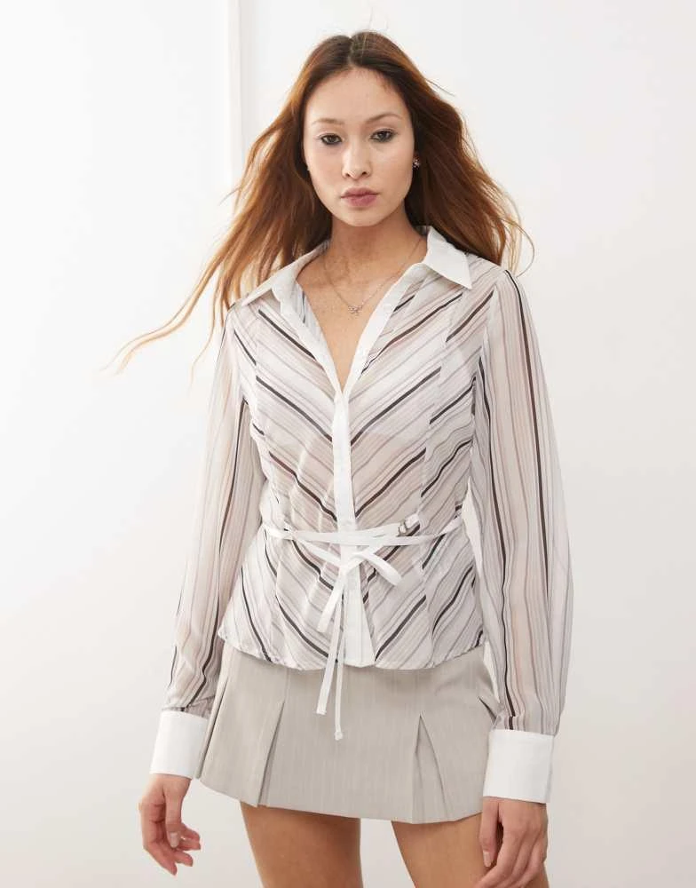 Motel Motel christabel diagonal stripe shirt in grey 2