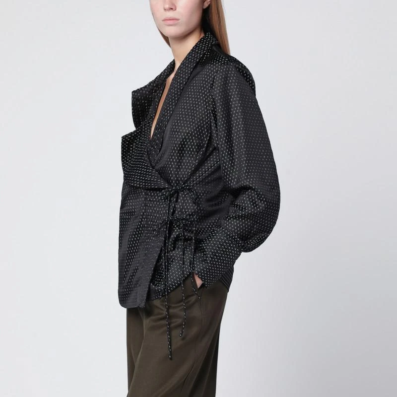 Dries Van Noten Black wrap shirt with jacquard texture 1
