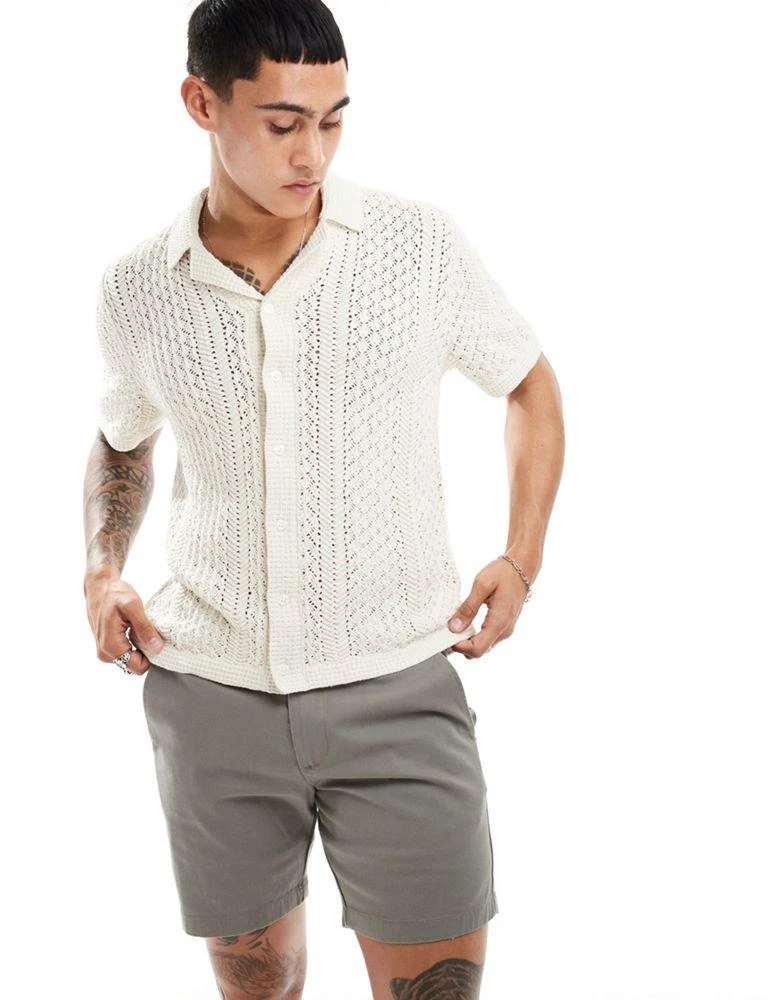 Abercrombie & Fitch Abercrombie & Fitch buttonthrough open stitch knit polo in cream 2