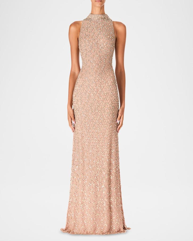 Jenny Packham Juno Crystal Mock-Neck Sleeveless Gown