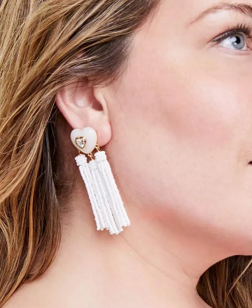 On 34th Gold-Tone Crystal Heart & Beaded Fringe Drop Earrings, Created for Macy's 2