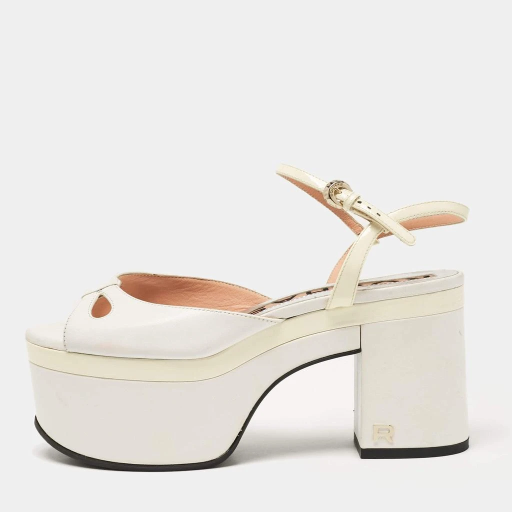 ROCHAS Rochas White Leather Cutout Platform Ankle Strap Sandals Size 38 1