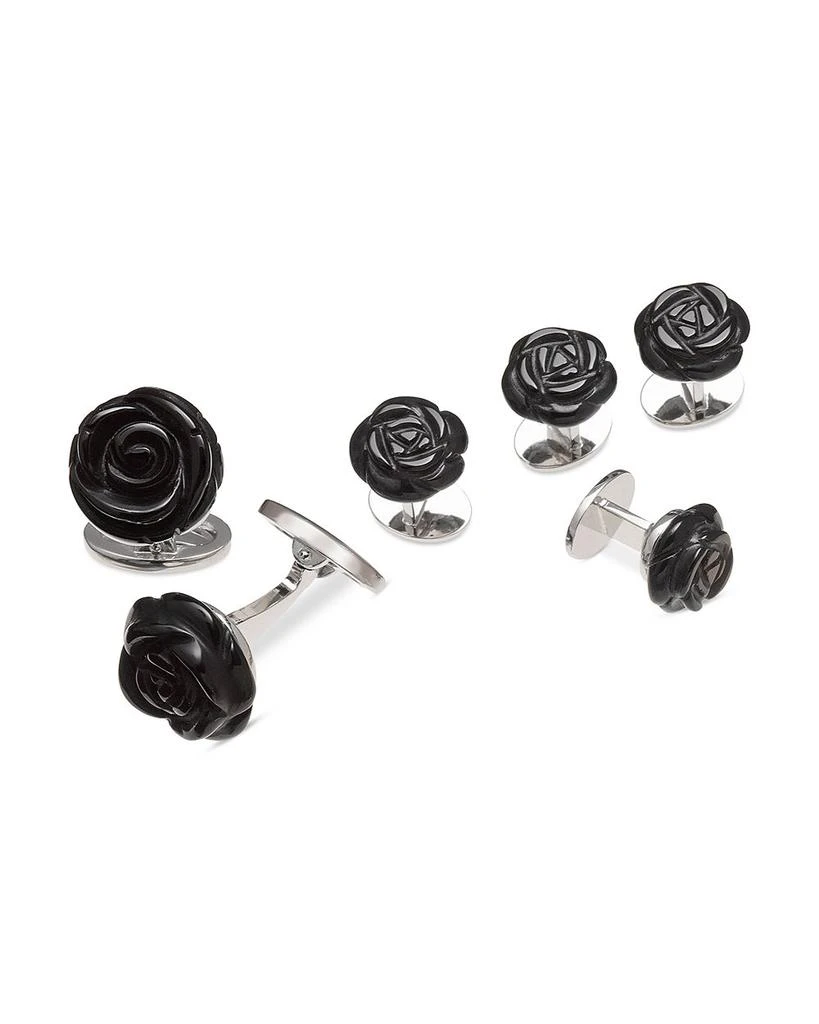 Jan Leslie Carved Rose Sterling Silver & Black Onyx Stud & Cufflink Set 1