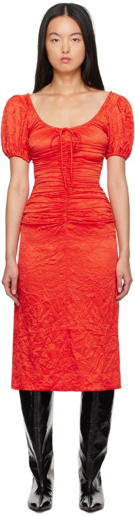 Ganni Red Crinkled Midi Dress 1