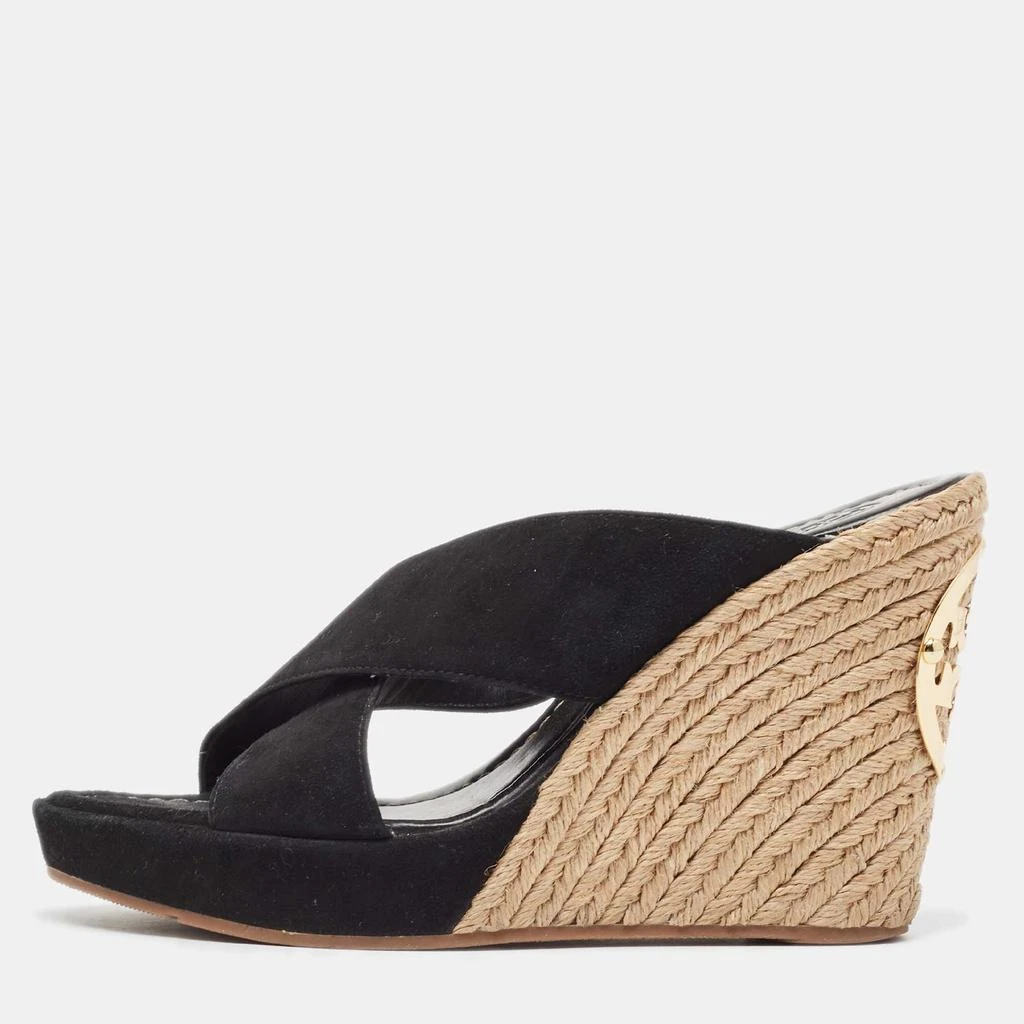 Tory Burch Tory Burch Black Suede Kristen Espadrille Wedge Sandals Size 37 1