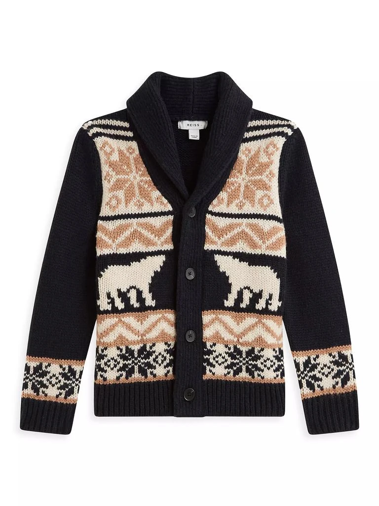 REISS Little Boy's &amp; Boy's Birch Intarsia-Knit Wool-Blend Shawl Collar Cardigan 1