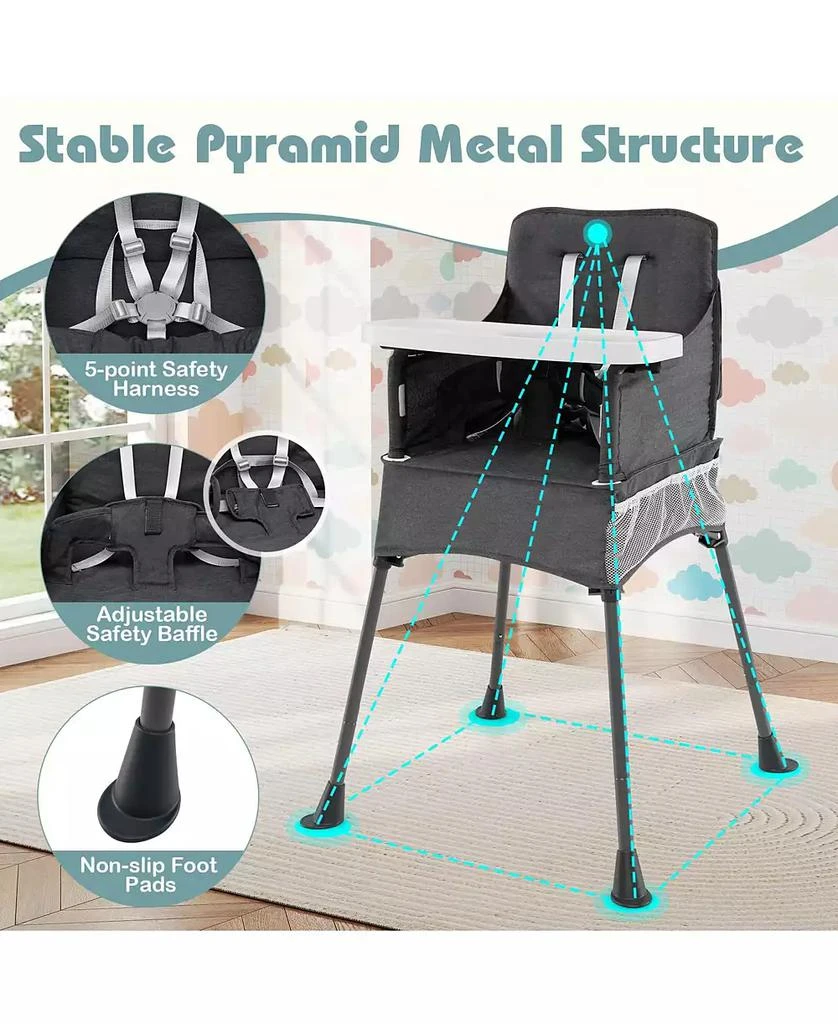 Costway Toddler Folding High Chair with 2-position Tray Adjustable Safety Baffle 9