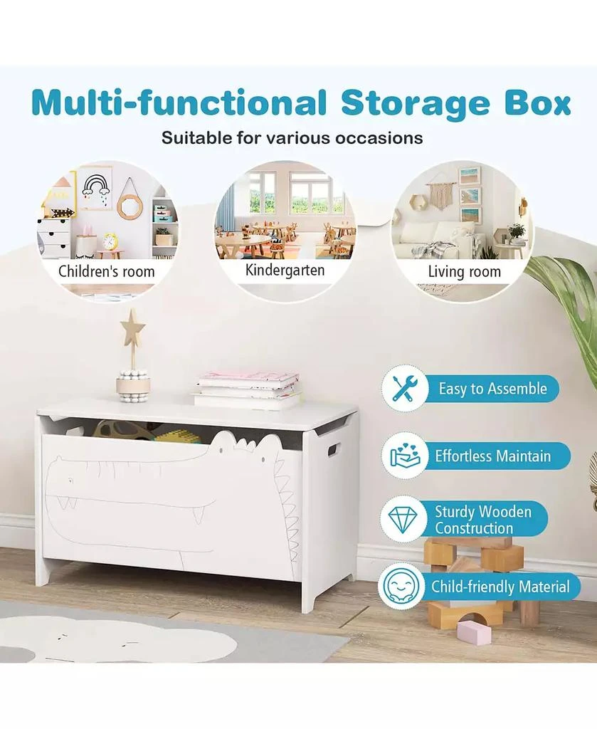 Costway Kids Toy Box with Safety Hinge Wood Storage Chest Flip-Top Storage Organizer 6
