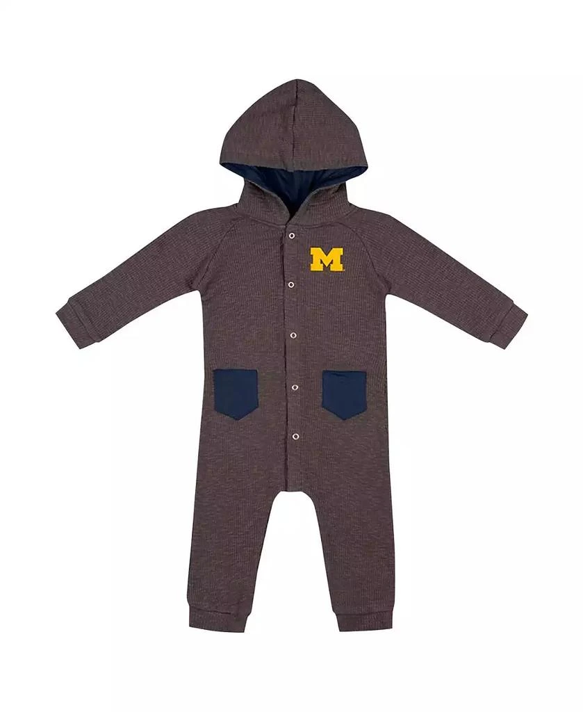 Colosseum Baby Boys and Girls Charcoal Michigan Wolverines Zando-Zan Waffle Full-Snap Hooded Romper 2