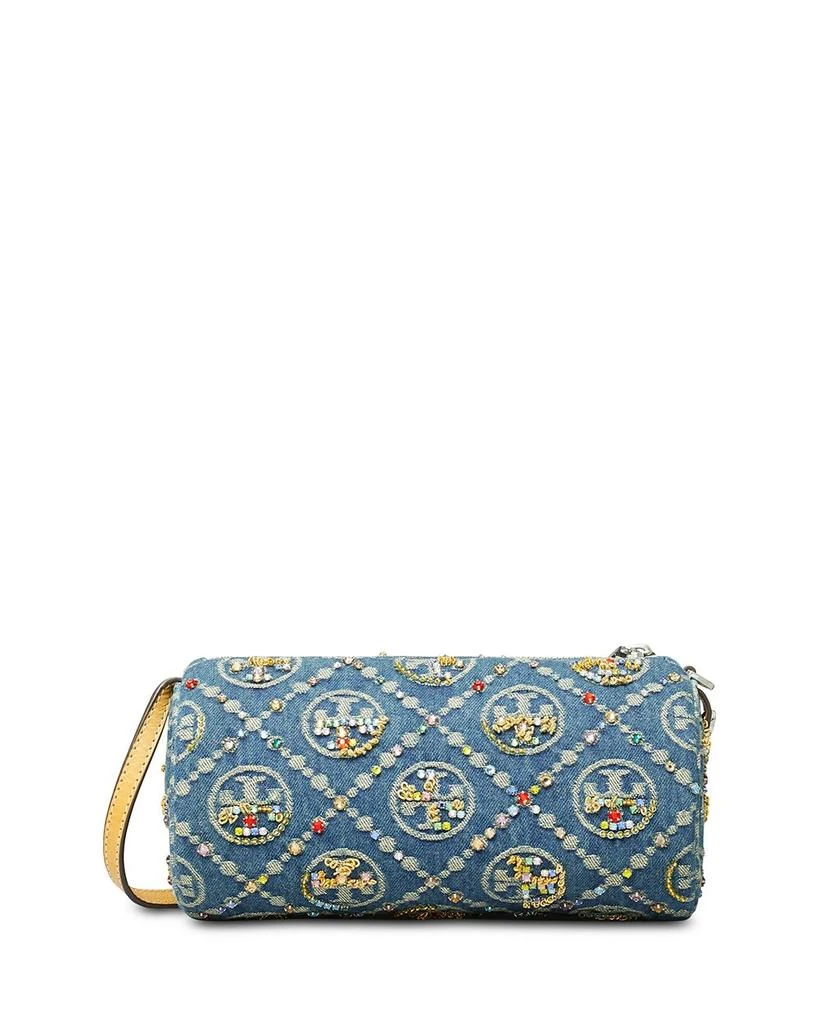 Tory Burch T Monogram Embellished Denim Cylinder Bag  5