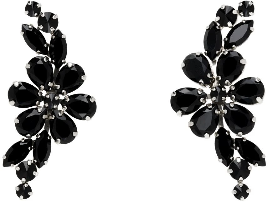 Simone Rocha Silver & Black Floral Crystal Half Moon Earrings