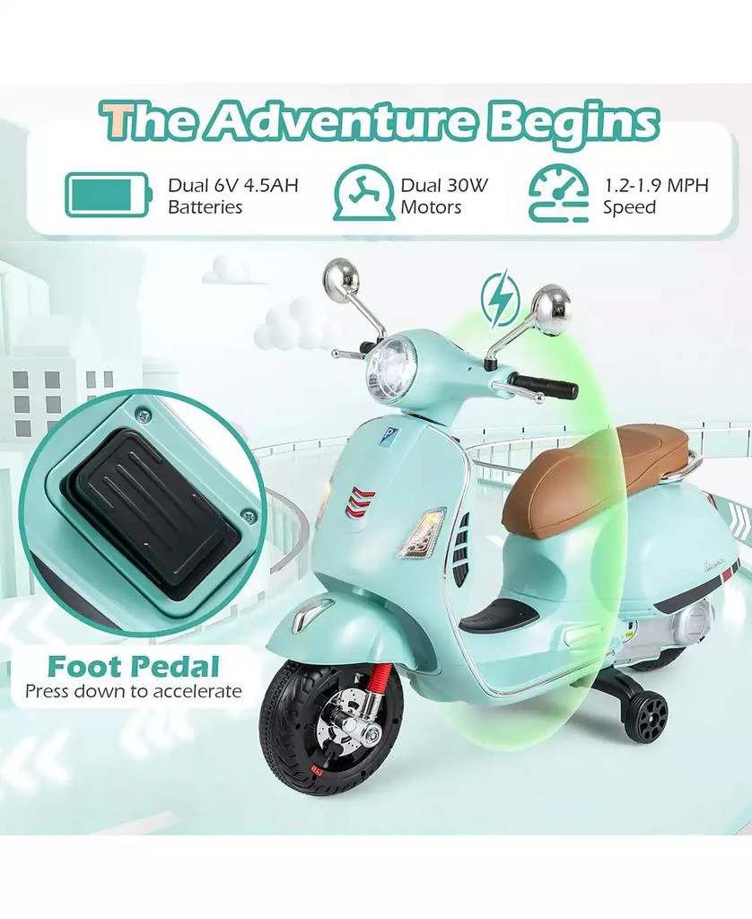 Mecale 12V Kids Electric Motorcycle Licensed VESPA with Music and Training 8