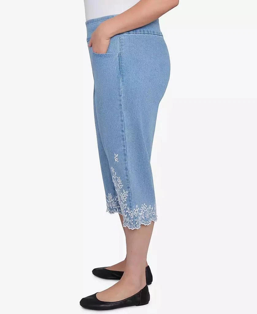 Alfred Dunner Plus Size Flower Power Classic Floral Embroidered Denim Capris Pants 4