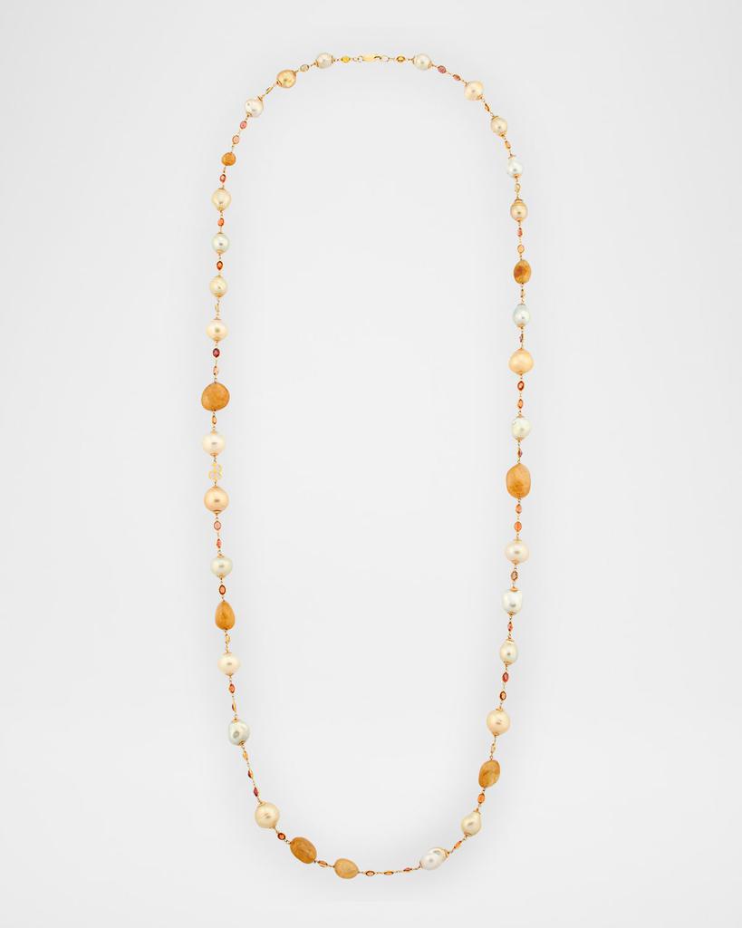 BELPEARL 18K Yellow Gold South Sea Pearl and Sapphire Necklace, 42"L
