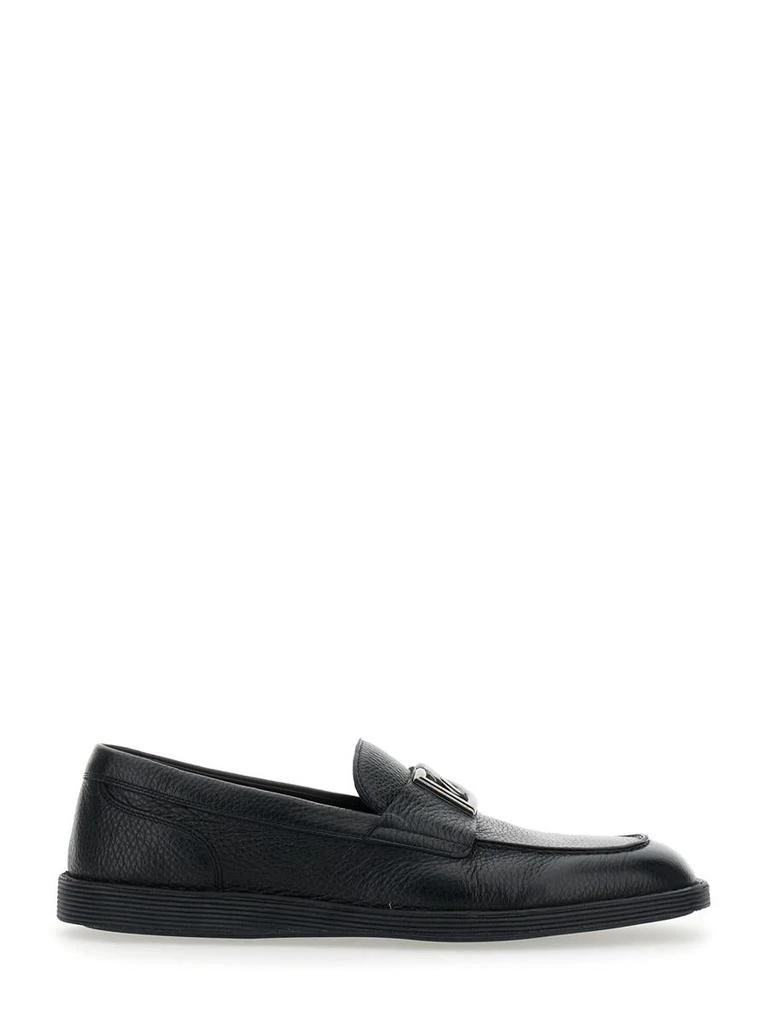 Dolce & Gabbana 'Florio' Black Loafers With Dg Plaque On The Front In Grained Leather Man 1