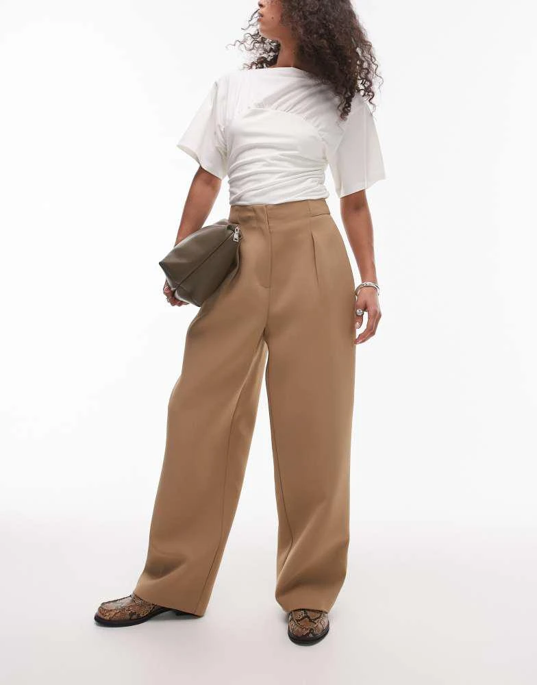 Topshop Topshop co ord slouchy clean waist band tailored trouser in taupe 1