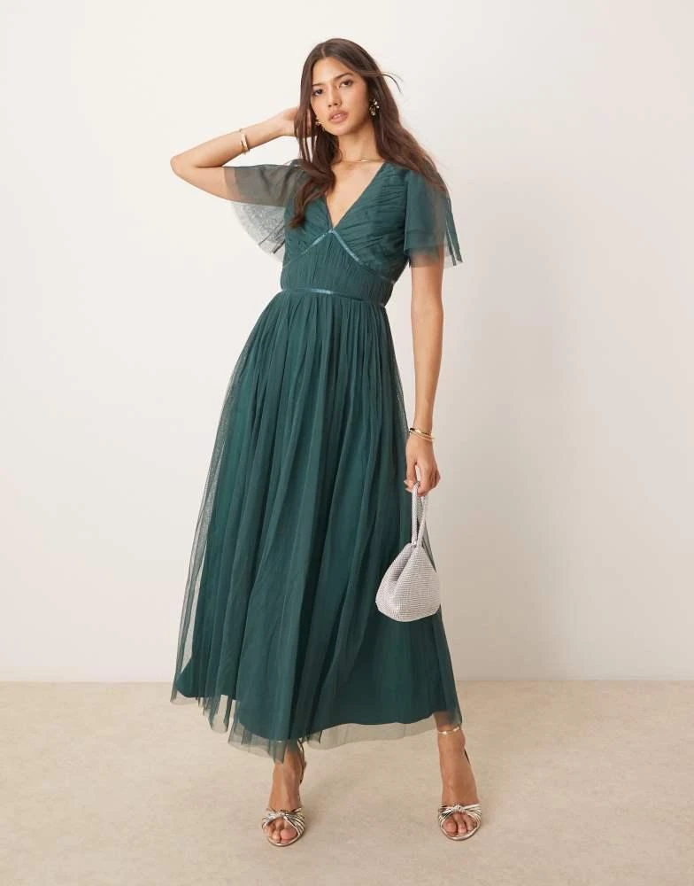 Anaya Anaya Ribbon detail bridesmaid midi dress in Emerald Green - Emerald Green - UK 8 Anaya Anaya Ribbon detail bridesmaid midi dress in Emerald Green - Emerald Green - UK 8
