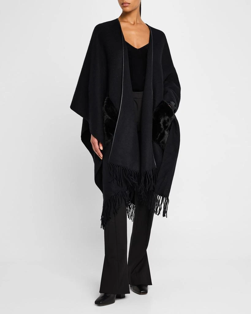 La Fiorentina Ruana Shawl W/ Faux Fur Trim 4