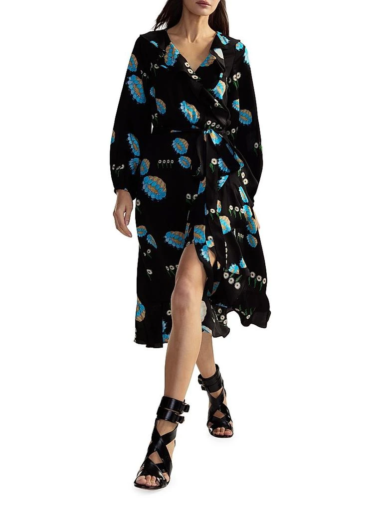 Cynthia Rowley Belted Floral Ruffle-Trim Wrap Midi-Dress 2