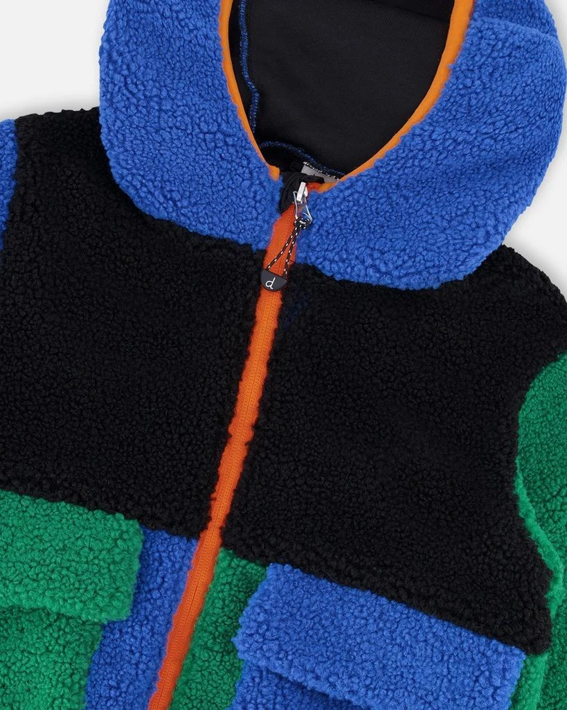 Deux par Deux Long Sleeve Sherpa Jacket Blue Colorblock 4