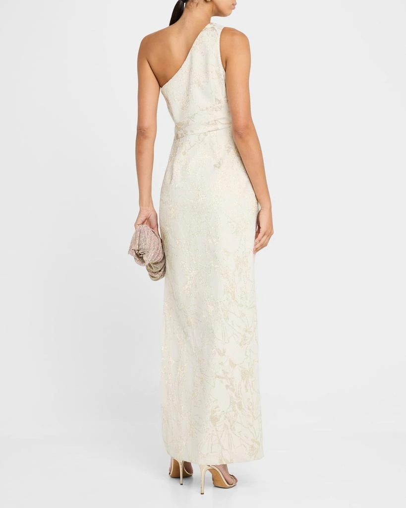 Aidan Mattox One-Shoulder Metallic Jacquard Column Gown 3