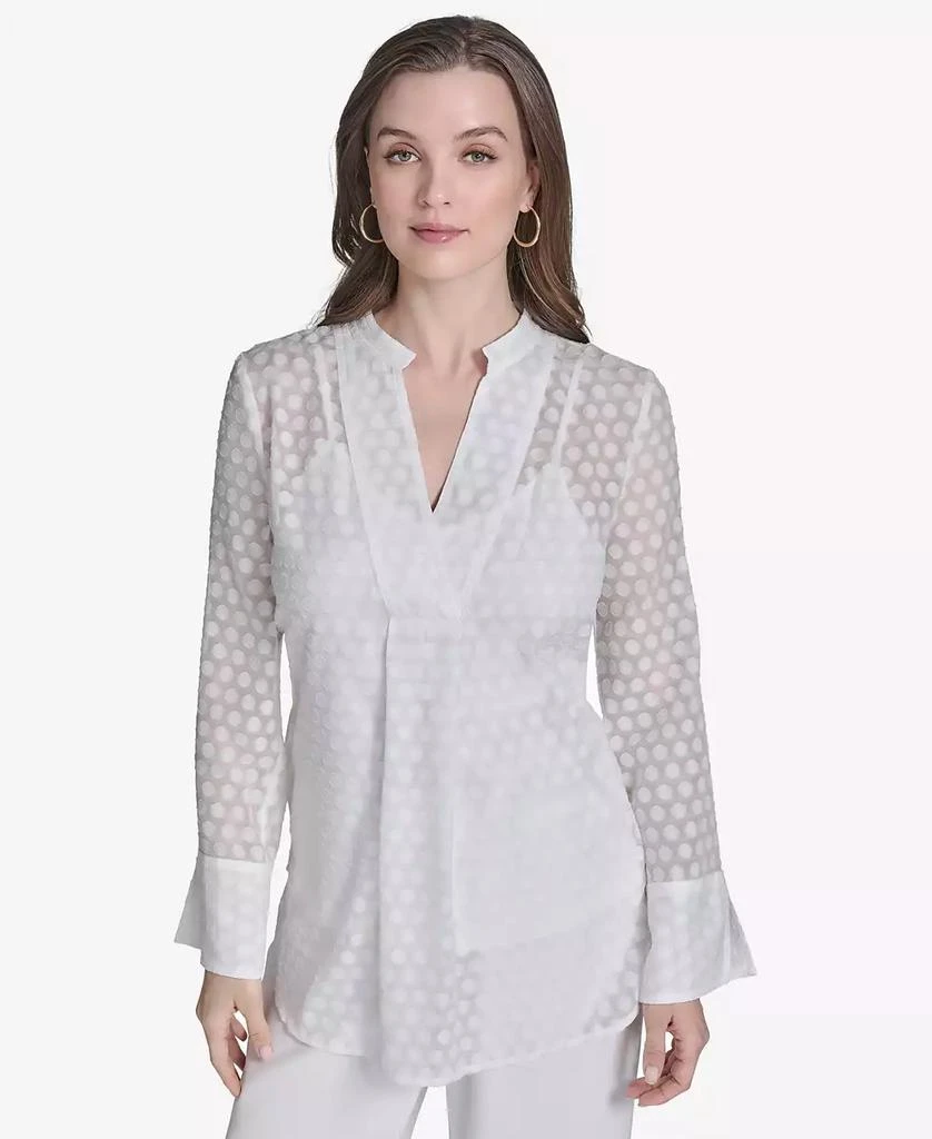 HALSTON Women's Dot Texture Long-Sleeve Blouse 1