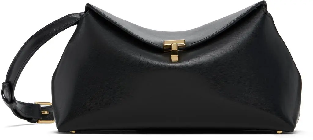 Totême Black T-Lock Leather Clutch