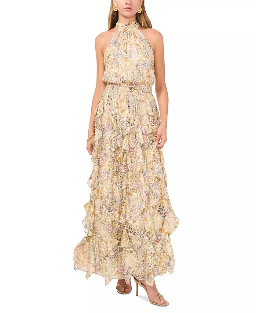 1. State Women's Floral Smocked Cascade-Ruffle Halter Maxi Dress 1