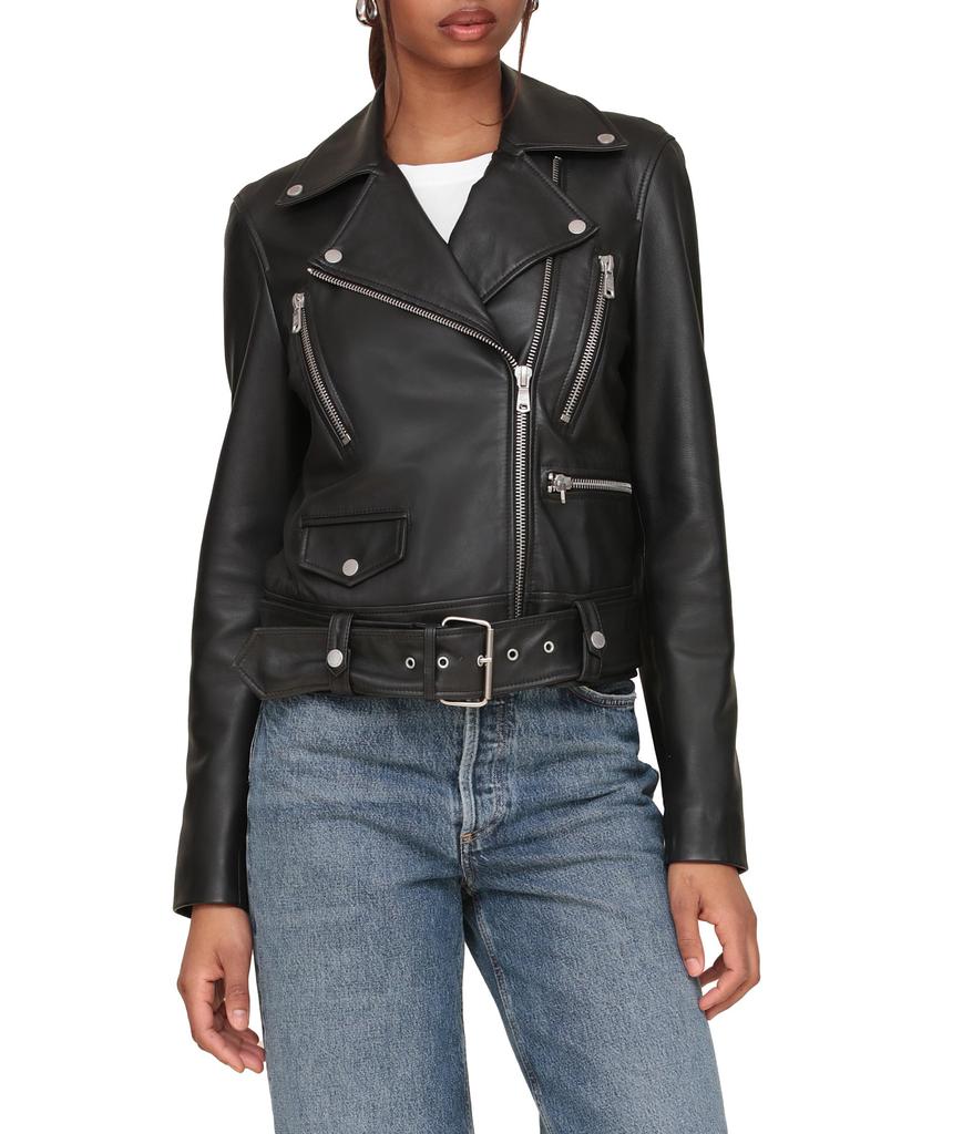 Avec Les Filles Genuine Leather Belted Biker Jacket