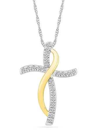 Belk & Co. Co. 1 8 Ct. T.w. 10K Yellow Gold And Sterling Silver Cross Pendant Necklace