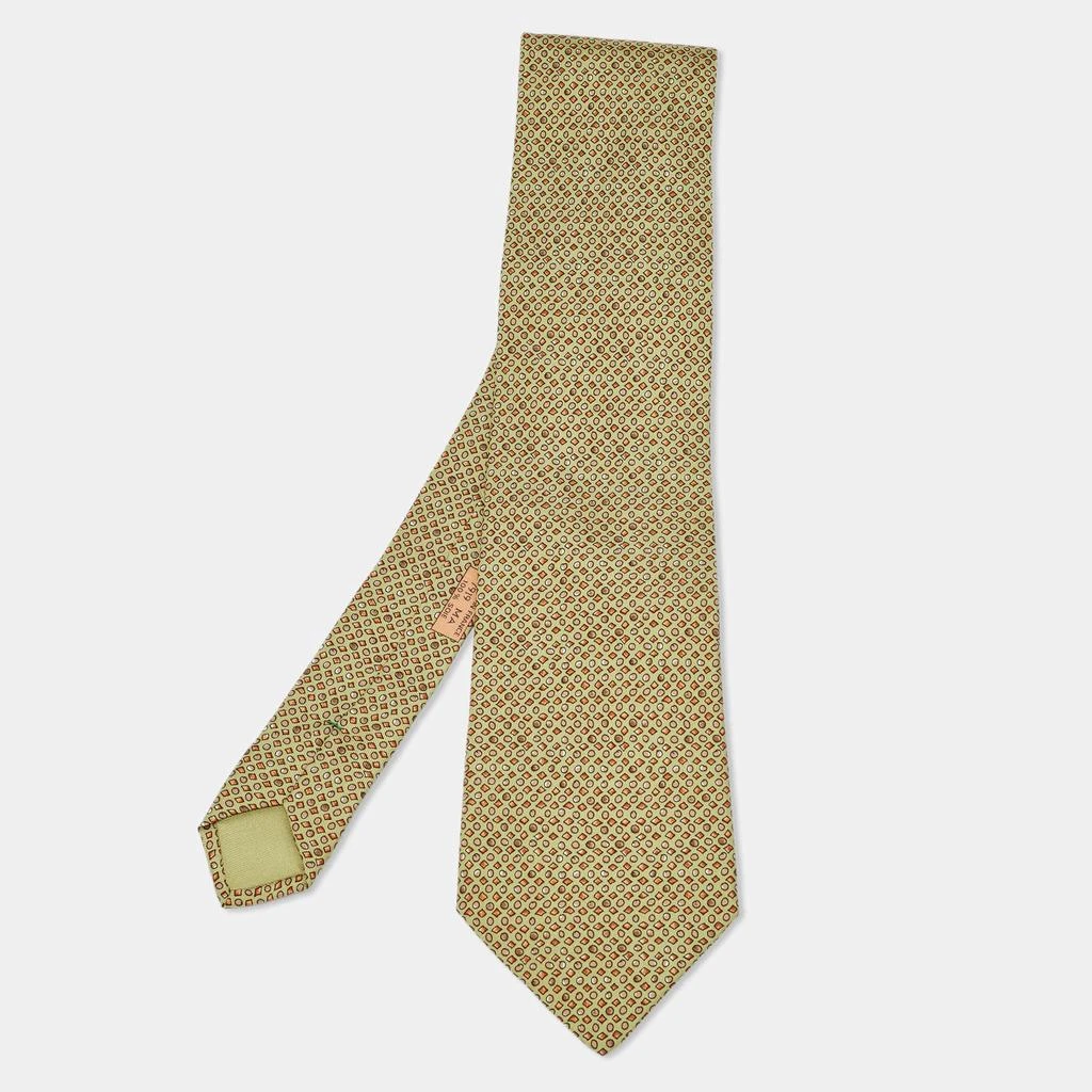 Hermes Hermès Green Geometric Shape Print Silk Traditional Tie 1