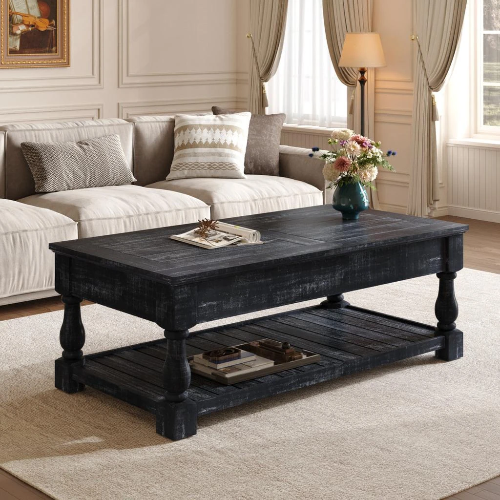 Streamdale Furniture Streamdale Farmhouse Lift Top Coffee Table with Storage - Weathered Black Finish 4
