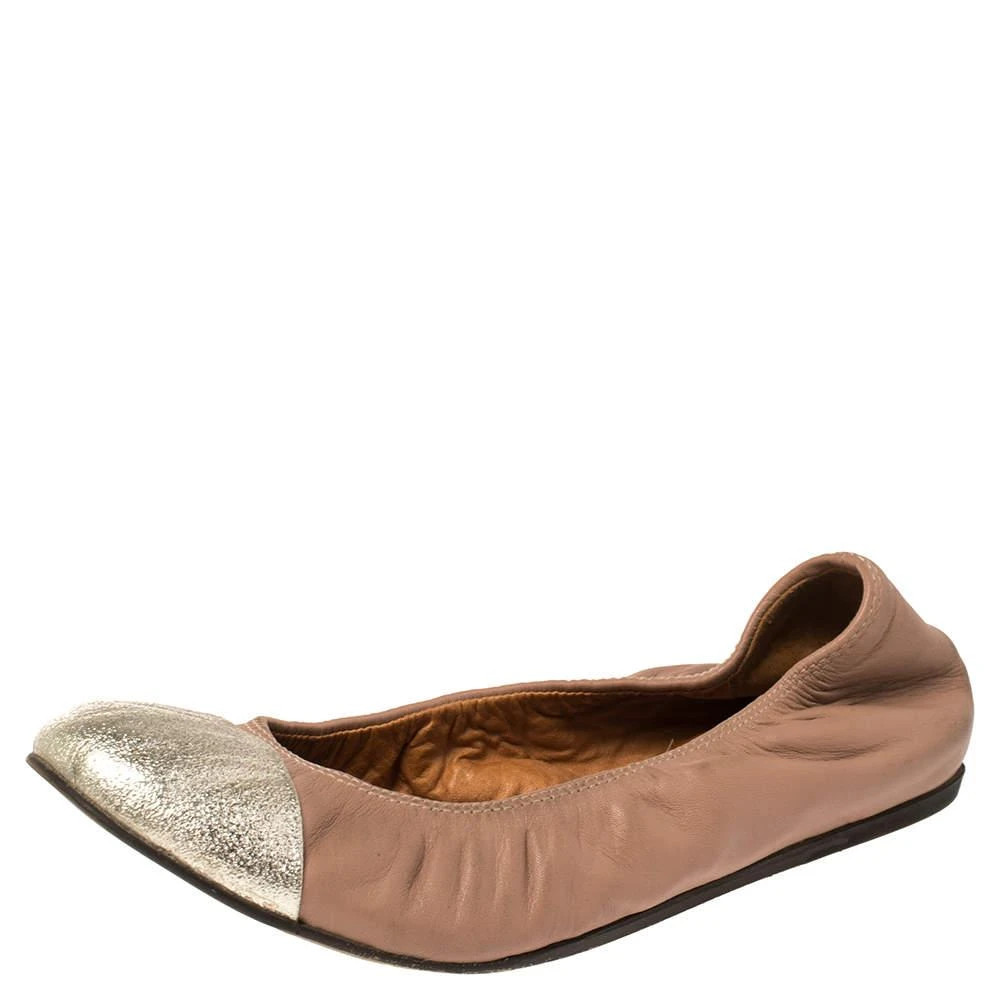 Lanvin Lanvin Nude/Silver Leather Scrunch Ballet Flats Size 37 1
