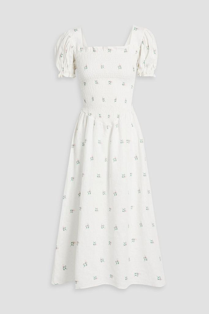 Sleeper Belle shirred floral-print linen midi dress