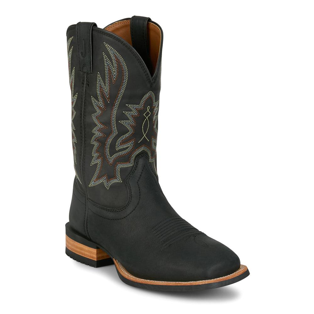 Justin Boots Rustle 11 Inch Embroidered Square Toe Pull On Cowboy Boots
