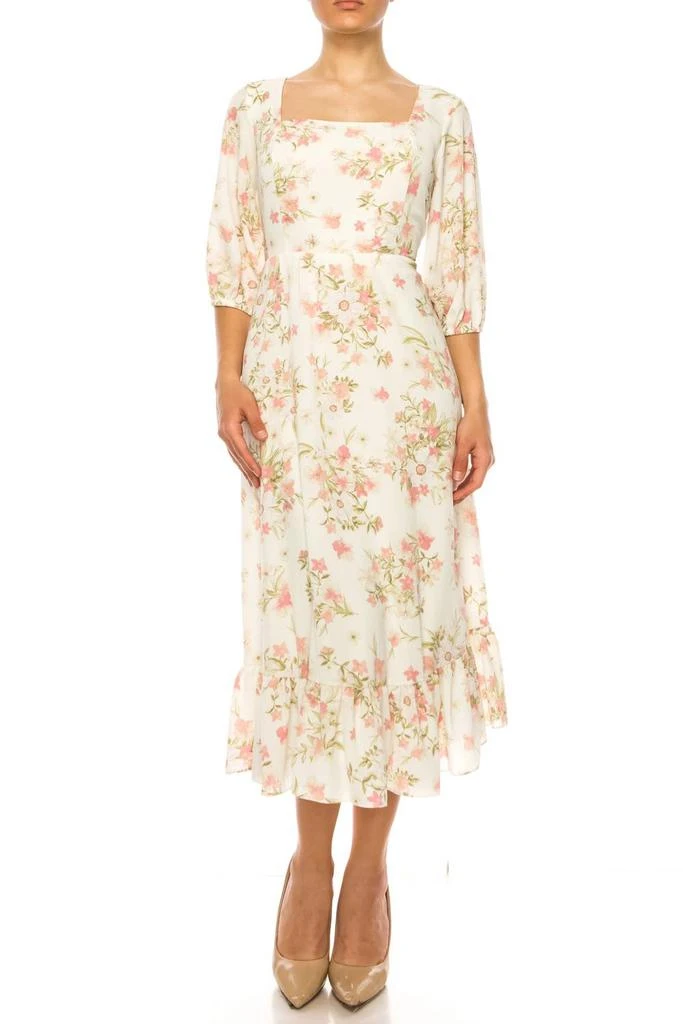 52seven Three Quarter Sleeve Floral Midi Dress In White Light Pink - Dresses  & Skirts - BeyondStyle