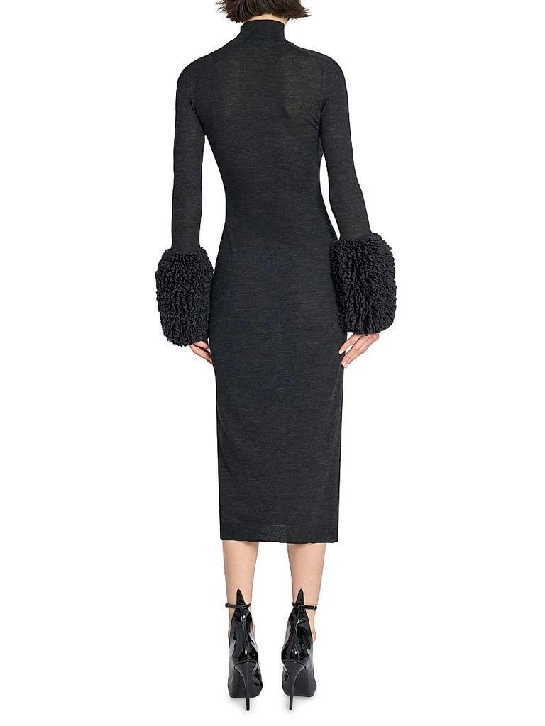 Alaïa Turtleneck Wool Fringe-Cuff Midi-Dress 5