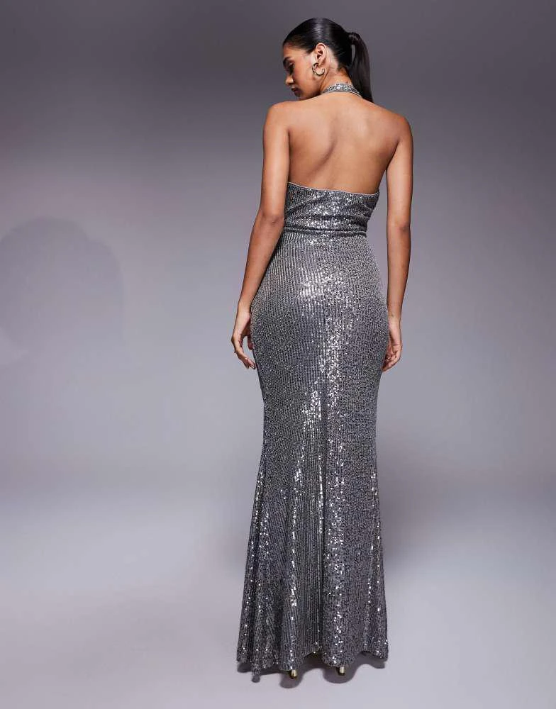 chinese dress ladies Plus Size High Neck Plunge Maxi Dress with Blouson Sleeves in Soft Gre –  Extremely Beautiful LLC