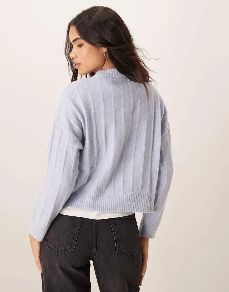 Mango Mango wide ribbed round neck jumper in pale blue 4