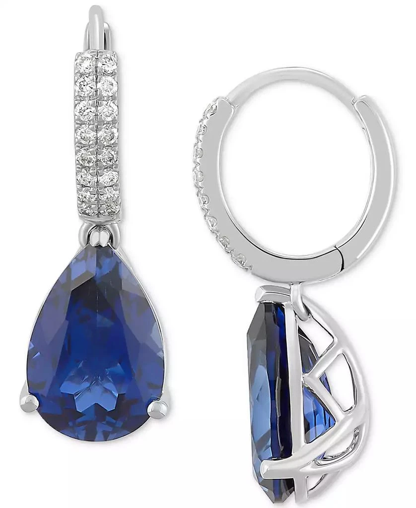 Grown With Love Lab-Grown Sapphire (8-1/8 ct. t.w.) & Diamond (1/4 ct. t.w.) Pear Dangle Hoop Earrings in 14k White Gold (Also available in Emerald & Ruby) 4