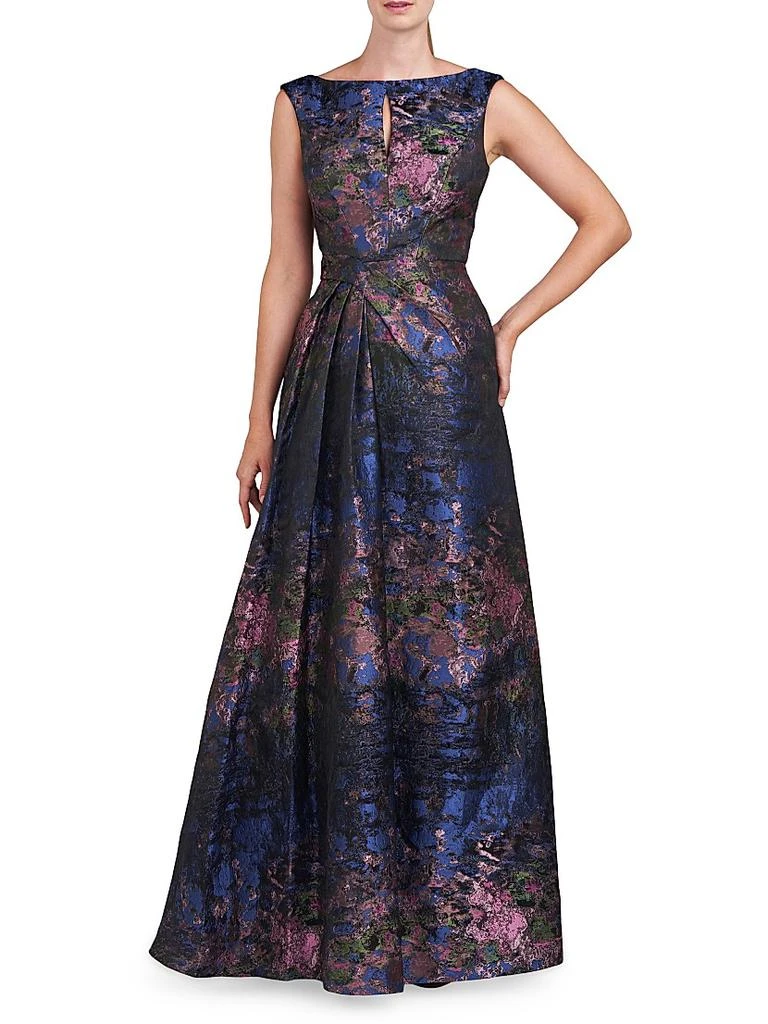 Kay Unger Winona Monet Jacquard Cap-Sleeve Gown 2