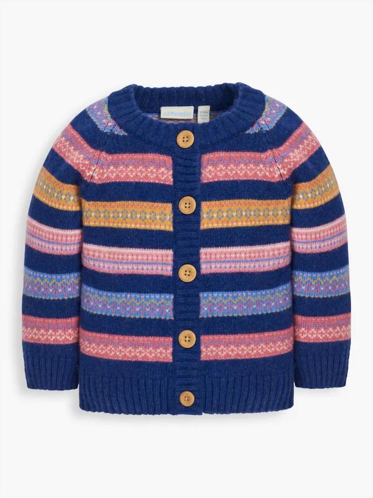 JoJo Maman Bébé Girl's Stripe Fair Isle Cardigan