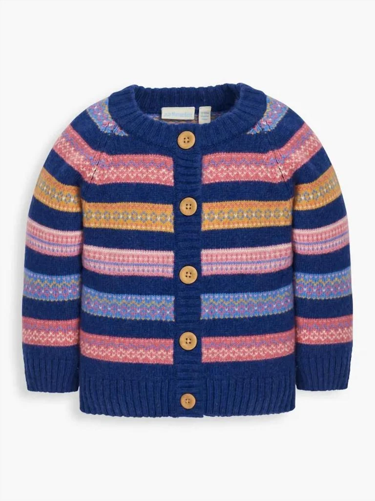 JoJo Maman Bébé Girl's Stripe Fair Isle Cardigan 1