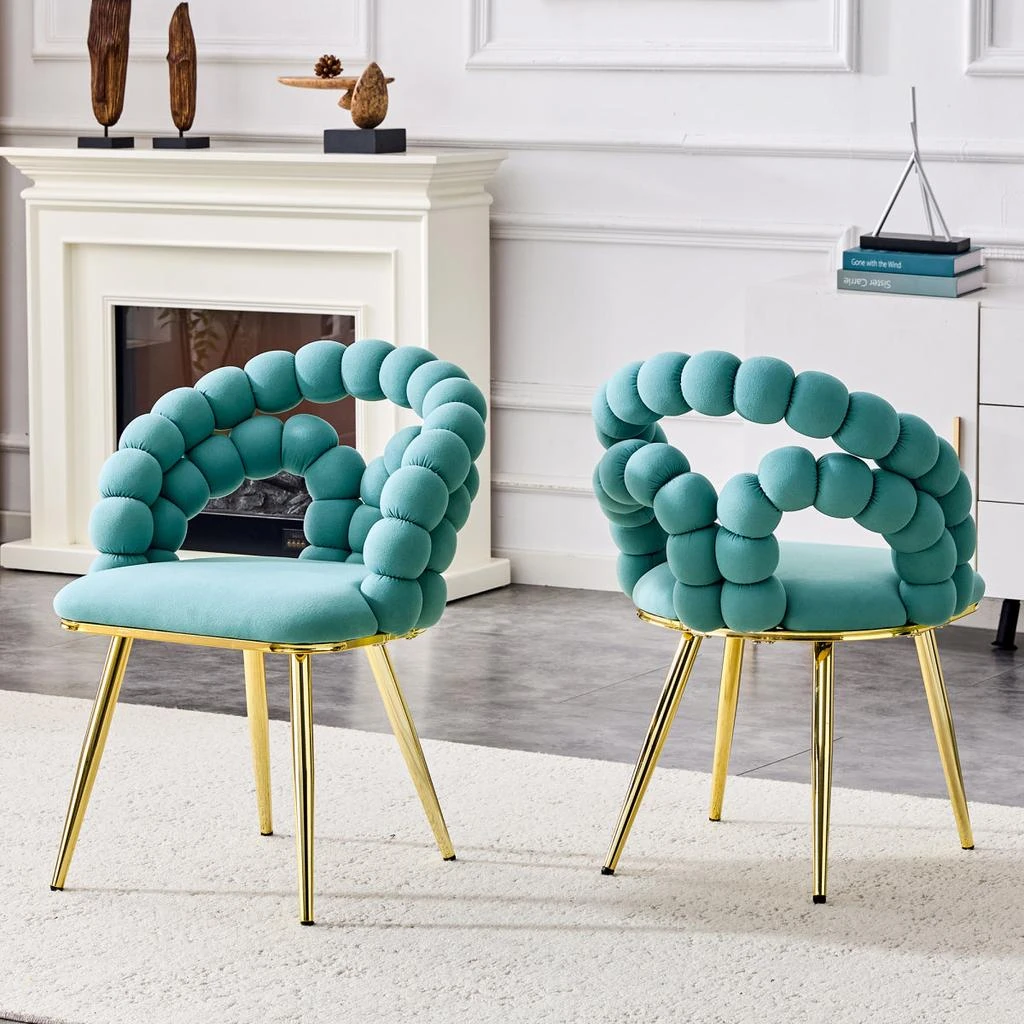 Streamdale Furniture Streamdale Set of 2 Teal Puffy Bubble Chairs with Gold Legs, Modern Upholstered Accent Chairs 5