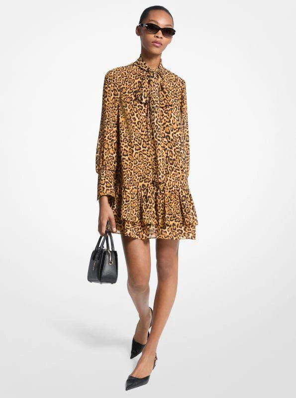 Michael Kors Leopard Print Georgette Tie-Neck Dress 1