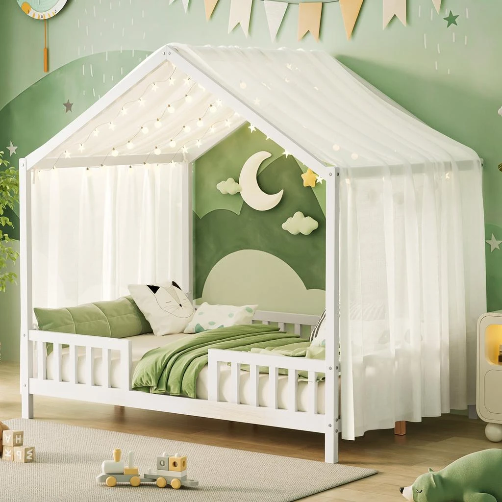 GOODSILO House Shape Kids Floor Bed with Canopy 2