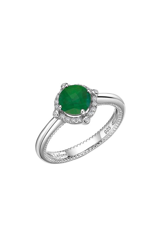 Lafonn Sterling Silver, Simulated Diamond & Simulated Emerald Round Halo Ring