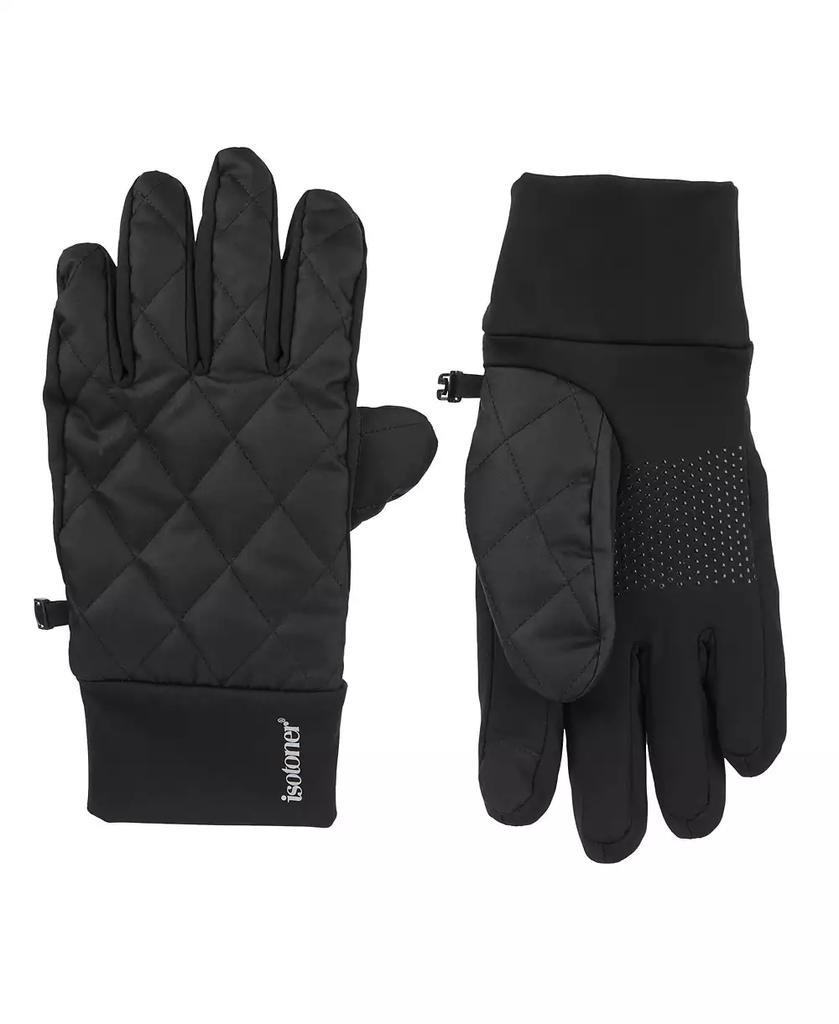 Isotoner Signature Men's Diamond Quilted Pongee and Spandex Water Repellent and Touchscreen Gloves